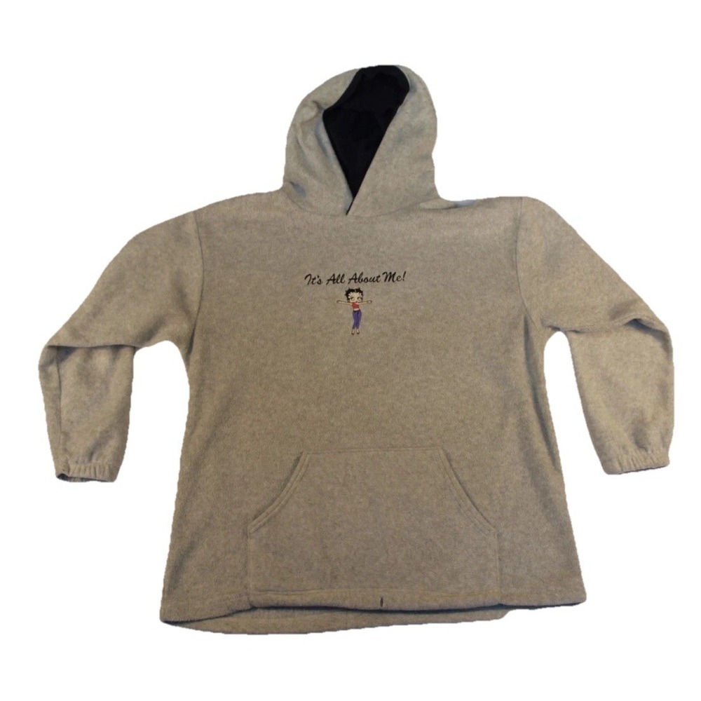 Womens Fleece Hoodie Gray Betty Boop It's All About Me Cozy Kangaroo Pockets